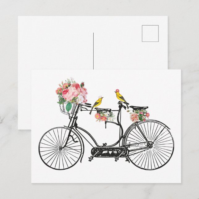 Romantic Vintage Bicycle Flowers & Birds  Holiday Postcard (Front/Back)