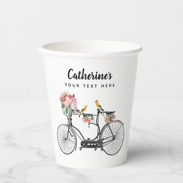 Romantic Vintage Bicycle Flowers Birds Paper Cups (Front)