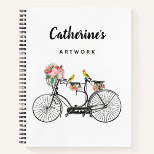Romantic Vintage Bicycle Flowers Birds Sketchbook Notebook