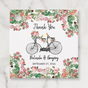 Romantic Vintage Bicycle Flowers & Birds Wedding  Favour Tags