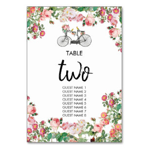 Romantic Vintage Bicycle Flowers & Birds Wedding  Table Number