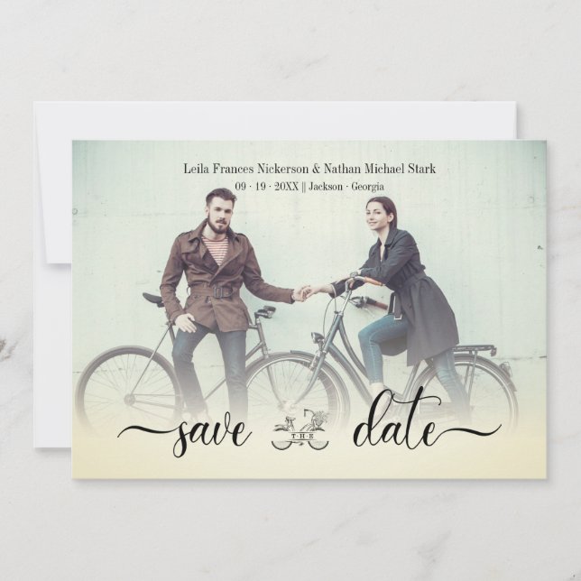 Romantic Vintage Bike Custom Wedding Couple Photo (Front)