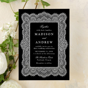 Romantic Vintage Black and White Lace Wedding Invitation