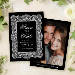 Romantic Vintage Black and White Lace Wedding Save The Date