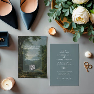 Romantic Vintage Botanical Dusty Blue tapestry Invitation