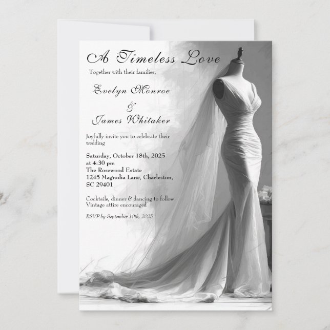 Romantic Vintage Bridal Sketch Wedding Invitation  (Front)