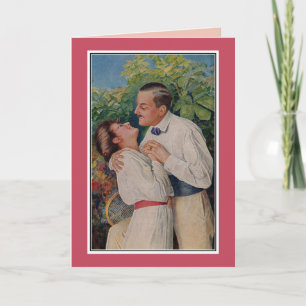 Romantic vintage couple, tennis racket holiday card
