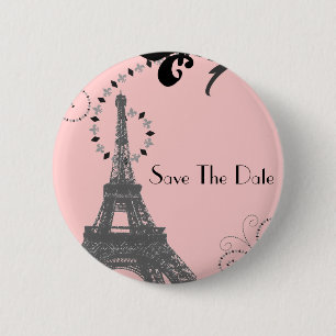 Romantic Vintage eiffel tower Paris Wedding 2 Inch Round Button