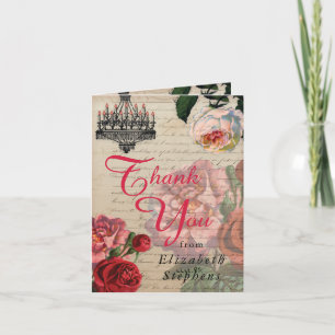 Romantic Vintage Ephemera Floral Thank You Card