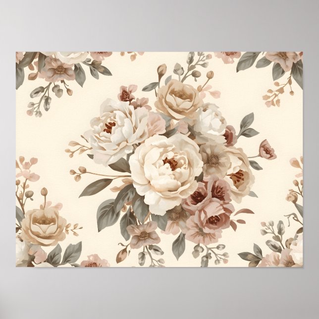 Romantic Vintage Floral Bouquet Pattern Poster (Front)