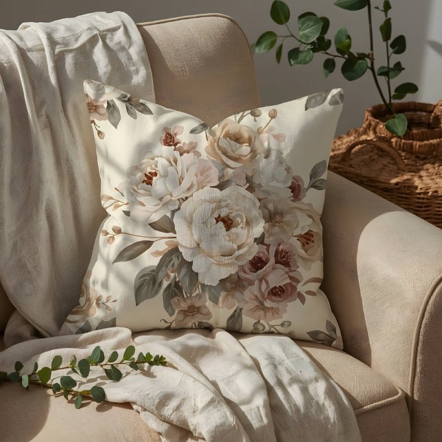Romantic Vintage Floral Bouquet Pattern Throw Pillow (Creator Uploaded)