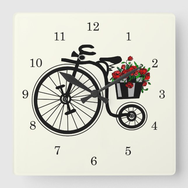 Romantic Vintage Flowers Bike Wall Clock Love (Front)