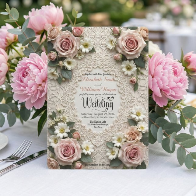 Romantic Vintage Garden Rose & Daisy Wedding Invitation (Creator Uploaded)