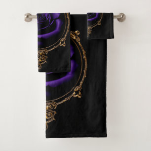 Romantic, Vintage Goth Purple Roses  Bath Towel Set