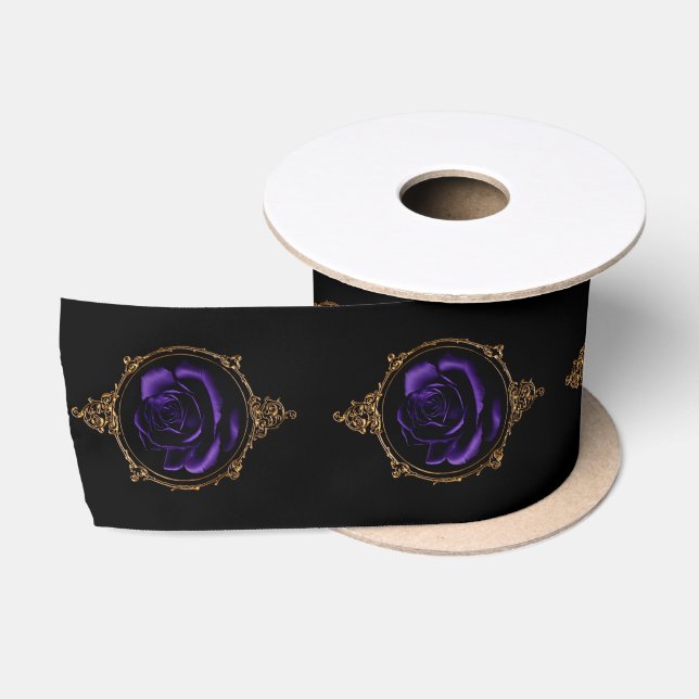 Romantic, Vintage Goth Purple Roses  Satin Ribbon (Spool)