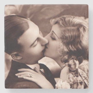 Romantic Vintage Kissing Couple Stone Coaster