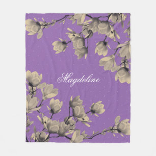 Romantic Vintage Magnolias Lavender Fleece Blanket