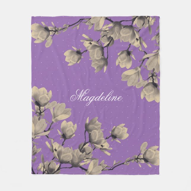 Romantic Vintage Magnolias Lavender Fleece Blanket (Front)