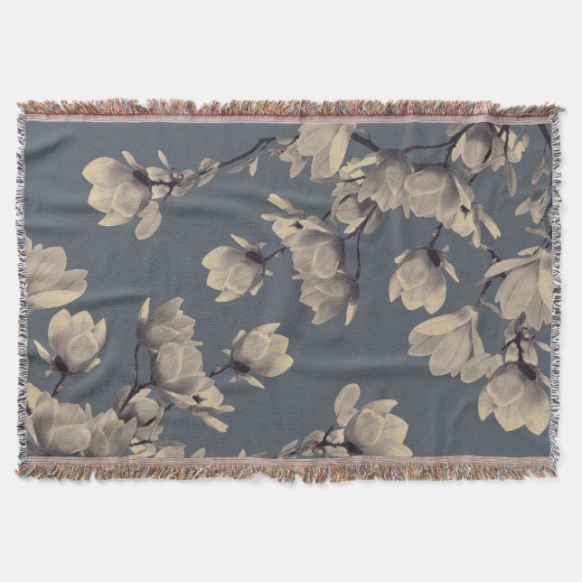 Romantic Vintage Magnolias Throw Blanket (Front)