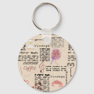 Romantic vintage newspaper keychain