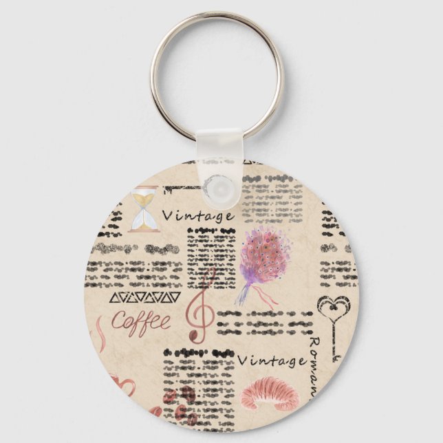 Romantic vintage newspaper keychain (Front)