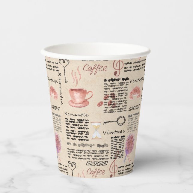 Romantic vintage newspaper paper cups (Front)