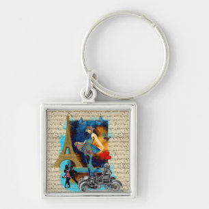 Romantic vintage Paris collage Keychain
