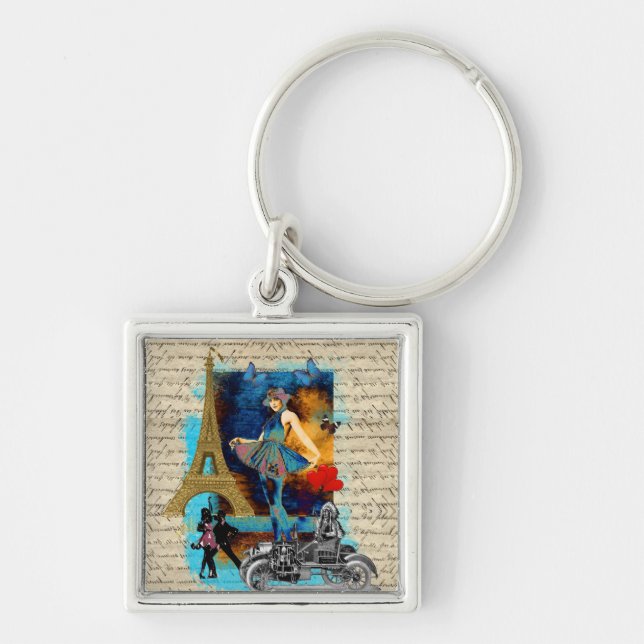 Romantic vintage Paris collage Keychain (Front)