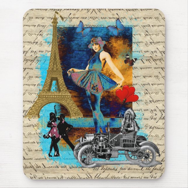 Romantic vintage Paris collage Mouse Pad (Front)