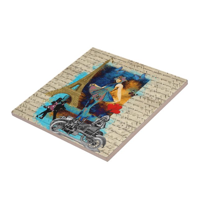 Romantic vintage Paris collage Tile (Side)
