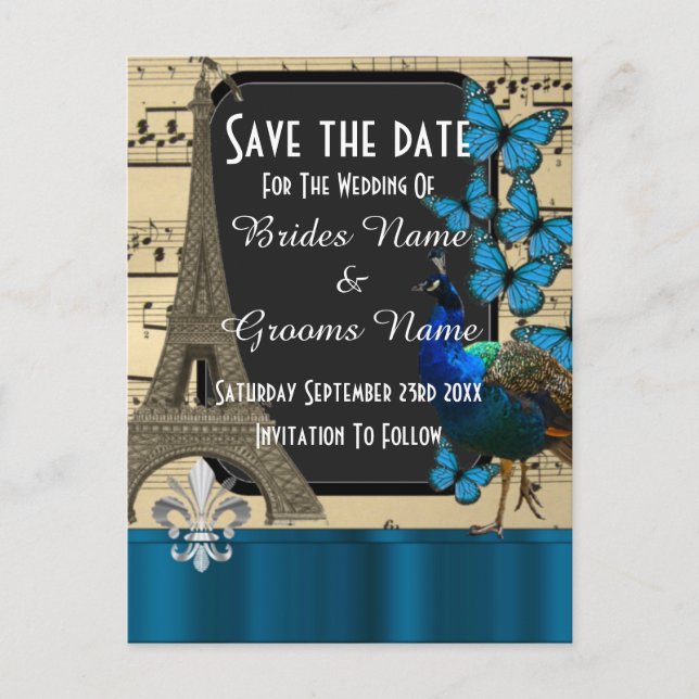 Romantic vintage Paris save the date Announcement Postcard (Front)