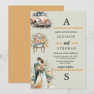 Romantic Vintage Pastel Floral Wedding Couple Invitation