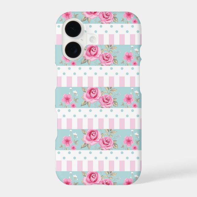 Romantic Vintage Pink & Mint Floral Roses Pattern (Back)