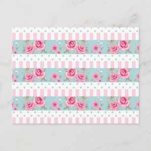 Romantic Vintage Pink & Mint Floral Roses Pattern Postcard