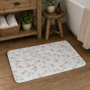 Romantic Vintage Pink Roses Soft Farmhouse Floral Bath Mat