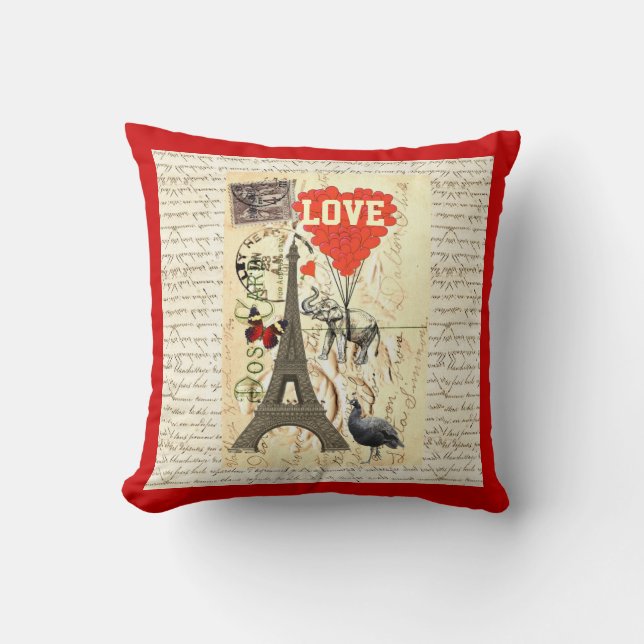 Romantic vintage postcard valentines throw pillow (Front)