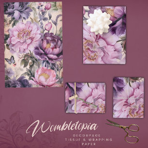 Romantic Vintage Purple Floral Decoupage Wrapping Paper Sheet
