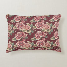 Romantic Vintage Rose Accent Pillow