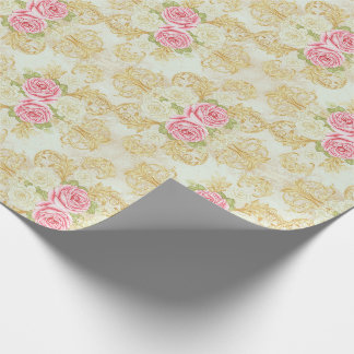 Romantic Vintage Rose and Gold Damask  Wrapping Paper