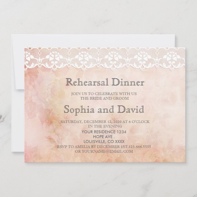 Romantic Vintage Rose and Lace REHEARSAL DINNER Invitation (Front)