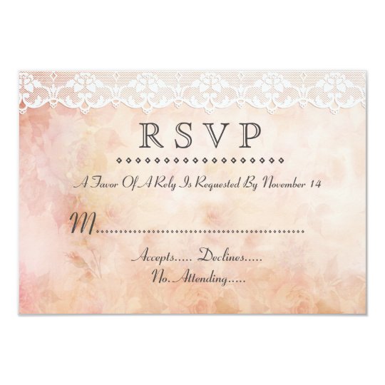 Romantic Vintage Rose and Lace Wedding RSVP Custom Card