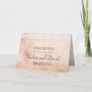 Romantic Vintage Rose and Lace Wedding  THANK YOU Card