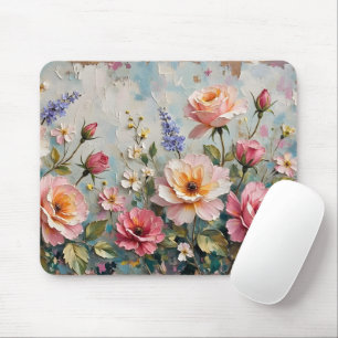 Romantic Vintage Roses in Pink and Peach Garden Mouse Pad