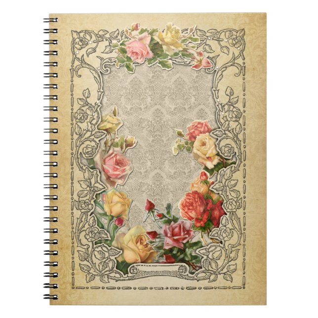 Romantic Vintage Sculpted Style Roses Notebook (Front)