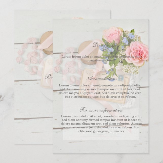 Romantic vintage spring flower wedding Directions Invitation (Front/Back)