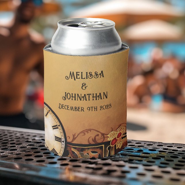 Romantic Vintage Steampunk Victorian Wedding Can Cooler (Creator Uploaded)