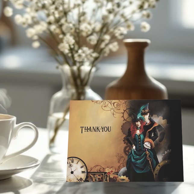 Romantic Vintage Steampunk Victorian Wedding Thank You Card (Creator Uploaded)