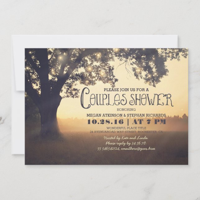 Romantic Vintage String Lights Tree Couples Shower Invitation (Front)