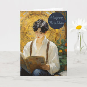 Romantic Vintage Style Art of Boy Reading Card