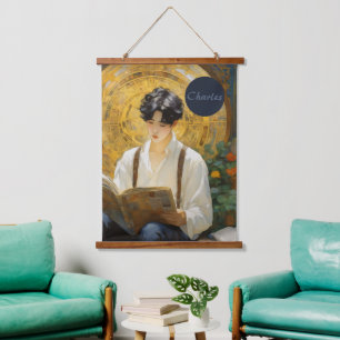 Romantic Vintage Style Art of Boy Reading Hanging Tapestry